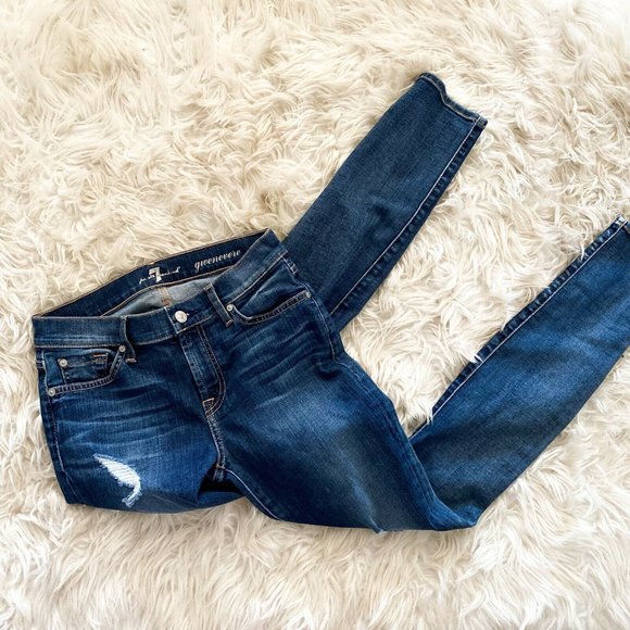 7 for all mankind gwenevere mid rise distressed skinny jeans dark phoenix 26 - Picture 2 of 8